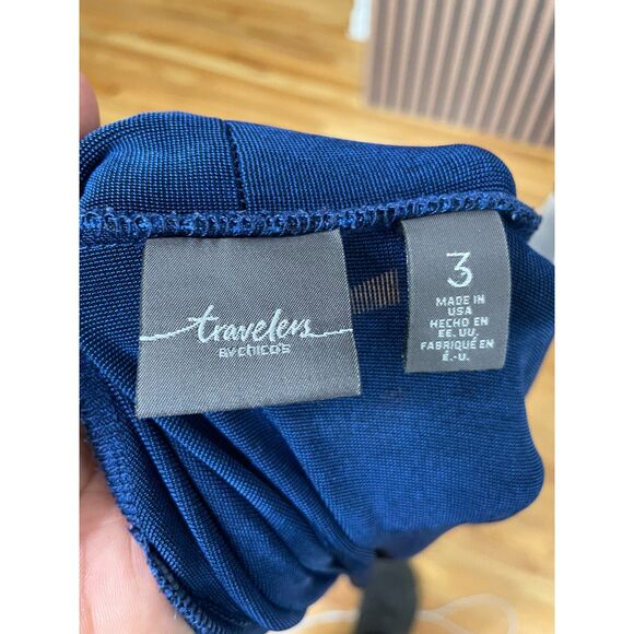 Chico's Travelers Women's 3pc Set Tummy Pant Tank Top Jacket Stretch 3 Blue - Picture 7 of 13